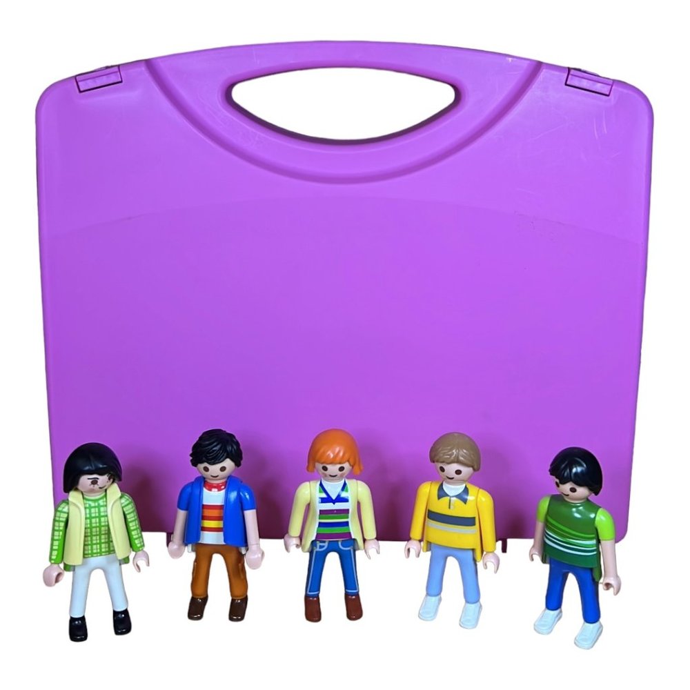 Vintage 1990's 5 Boy Playmobil Figures & Pink Playmobil Case